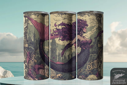 Shadow Siren Queen Tumbler – 20oz Regal Mermaid in Gothic Waters | Dark Fantasy Ocean Art