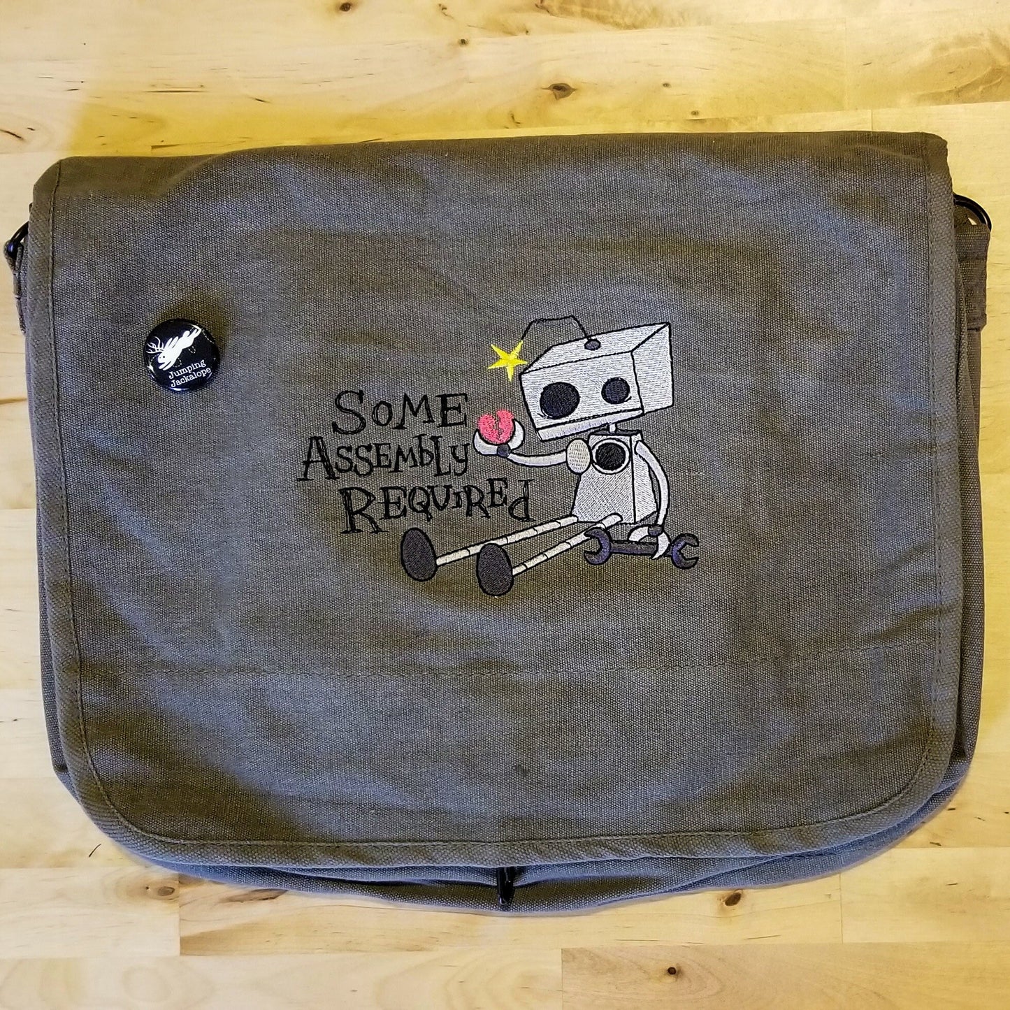 Some Assembly Required Embroidered Canvas Messenger Bag