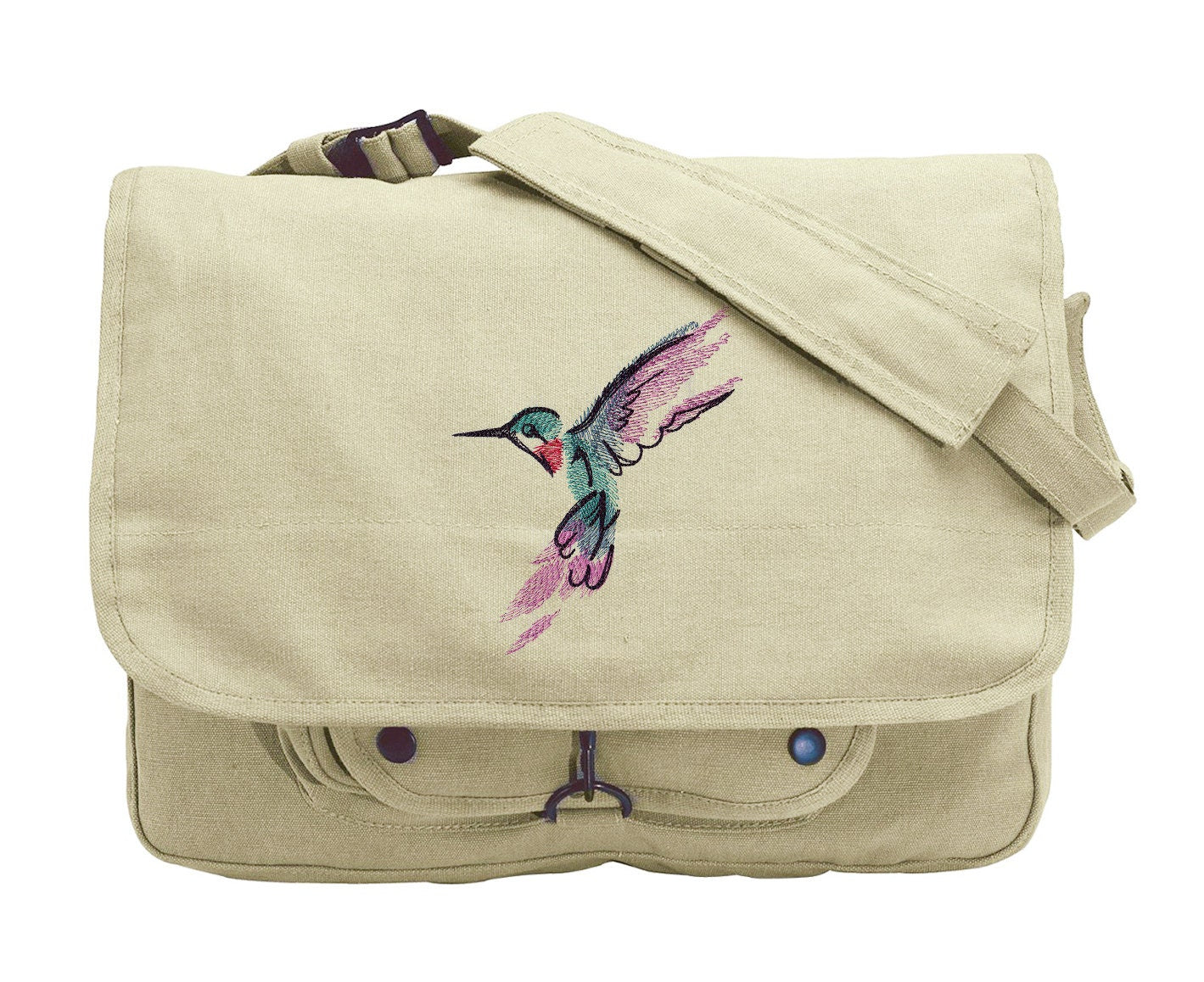Painted Hummingbird Embroidered Canvas Messenger Bag