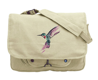 Painted Hummingbird Embroidered Canvas Messenger Bag