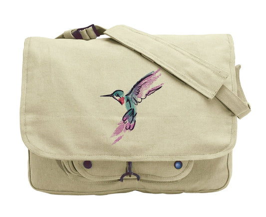 Painted Hummingbird Embroidered Canvas Messenger Bag