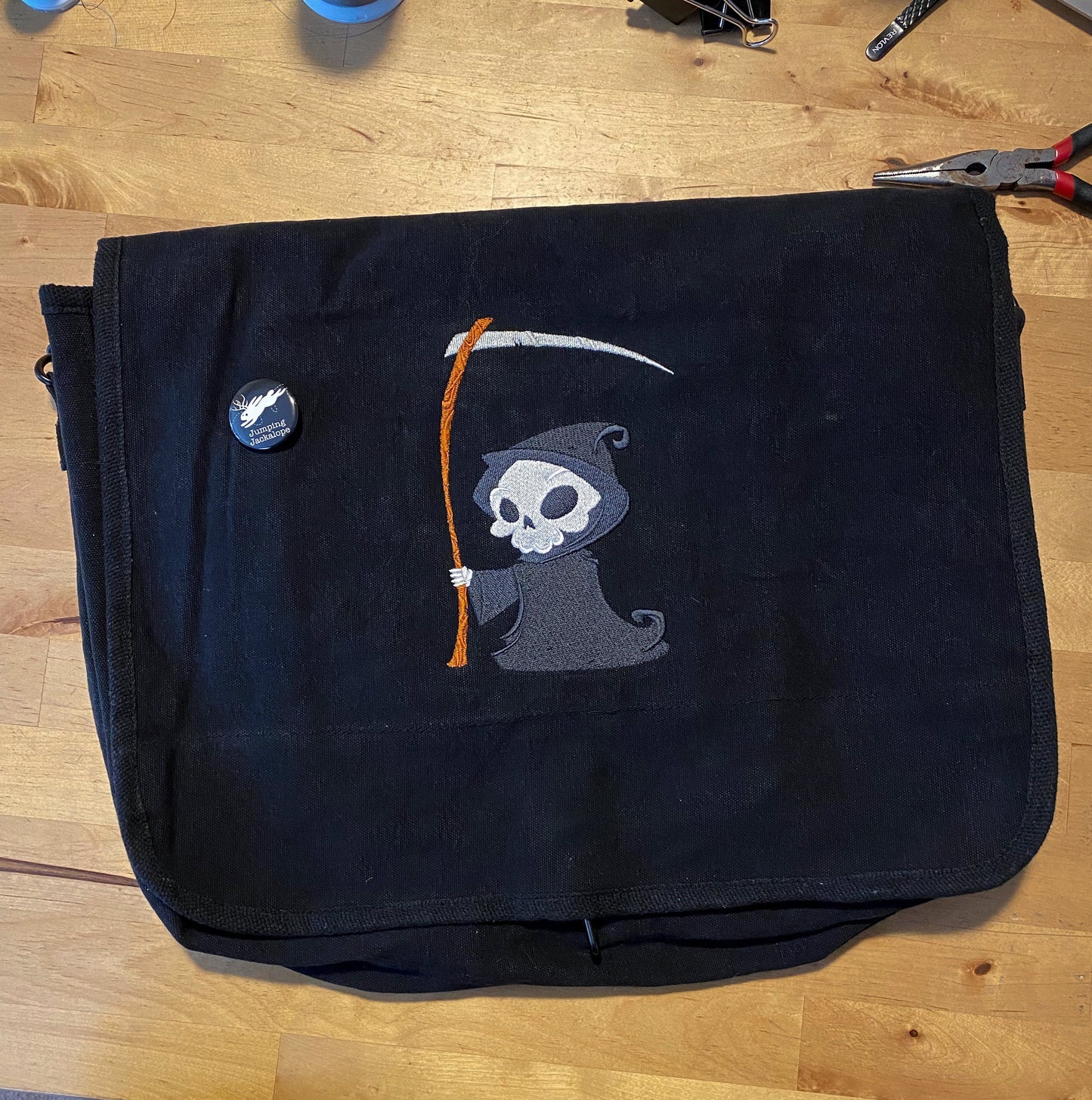 Lil' Death Embroidered Canvas Messenger Bag