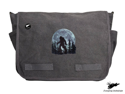 Under the Moonlight Bigfoot Embroidered Classic Canvas Messenger Bag