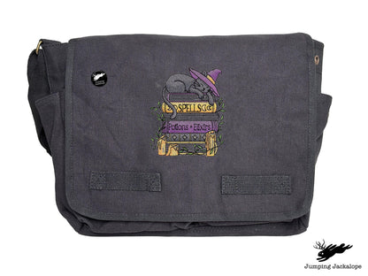 Spooky and Booked Cat Embroidered Messenger Bag
