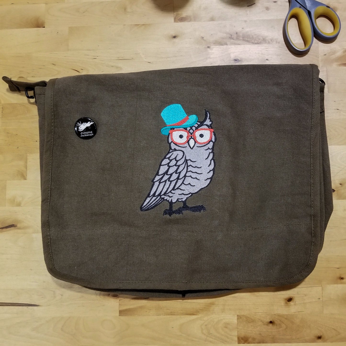 Nerdy Owl Messenger Bag, Owl Canvas Bag, Nerd, Brainy, Geek Owl, Brainy Owl in Glasses Embroidered Canvas Messenger Bag