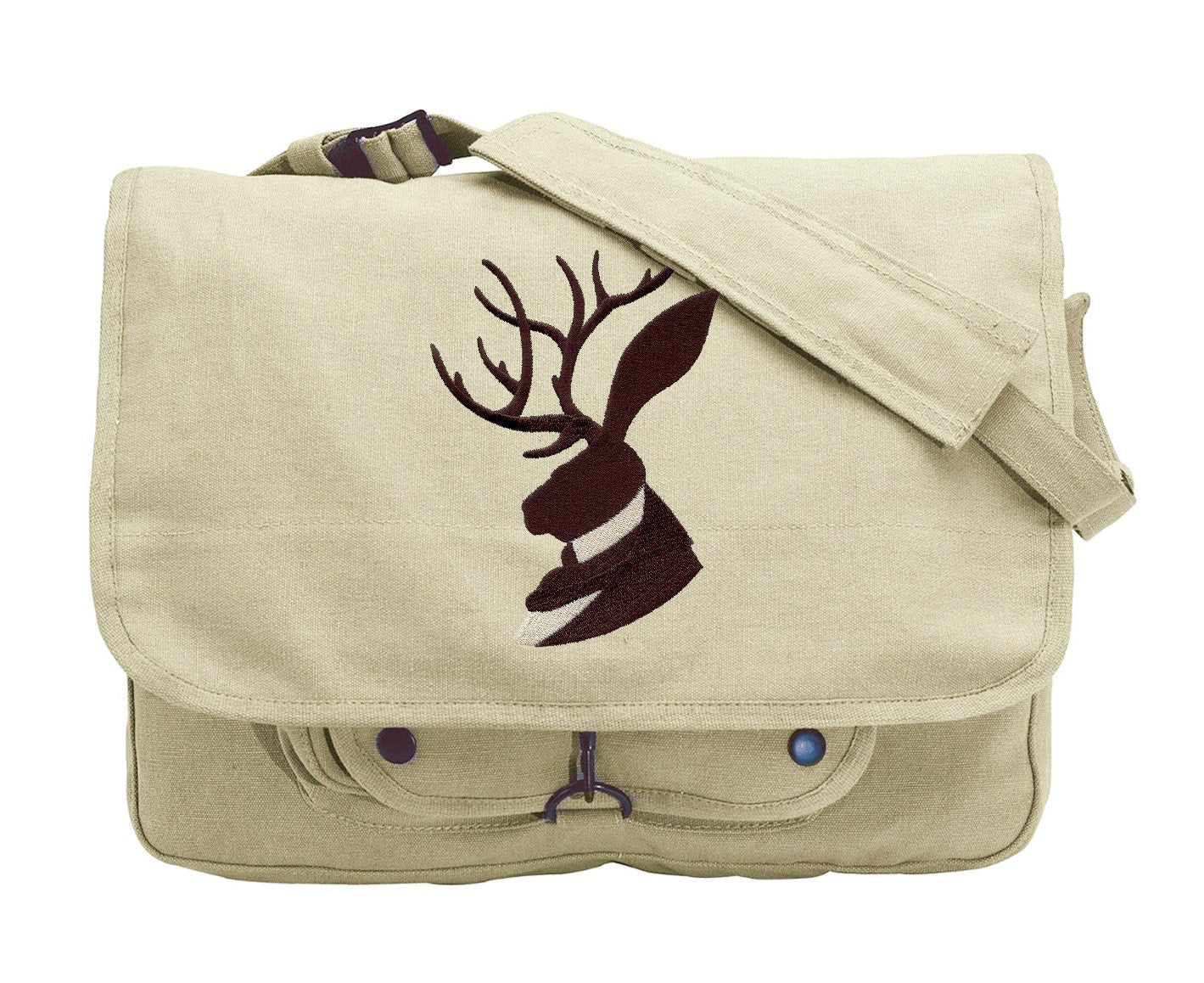 Jackalope Portrait Embroidered Canvas Messenger Bag