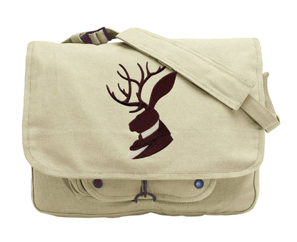 Jackalope Portrait Embroidered Canvas Messenger Bag