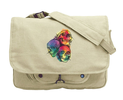 Rainbow Skull Trio Embroidered Canvas Messenger Bag