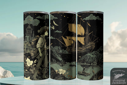 Peter Pan Under Moonlight Tumbler – 20oz Gothic Fantasy Scene | Enchanted Neverland Gift