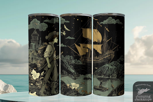 Peter Pan Under Moonlight Tumbler – 20oz Gothic Fantasy Scene | Enchanted Neverland Gift