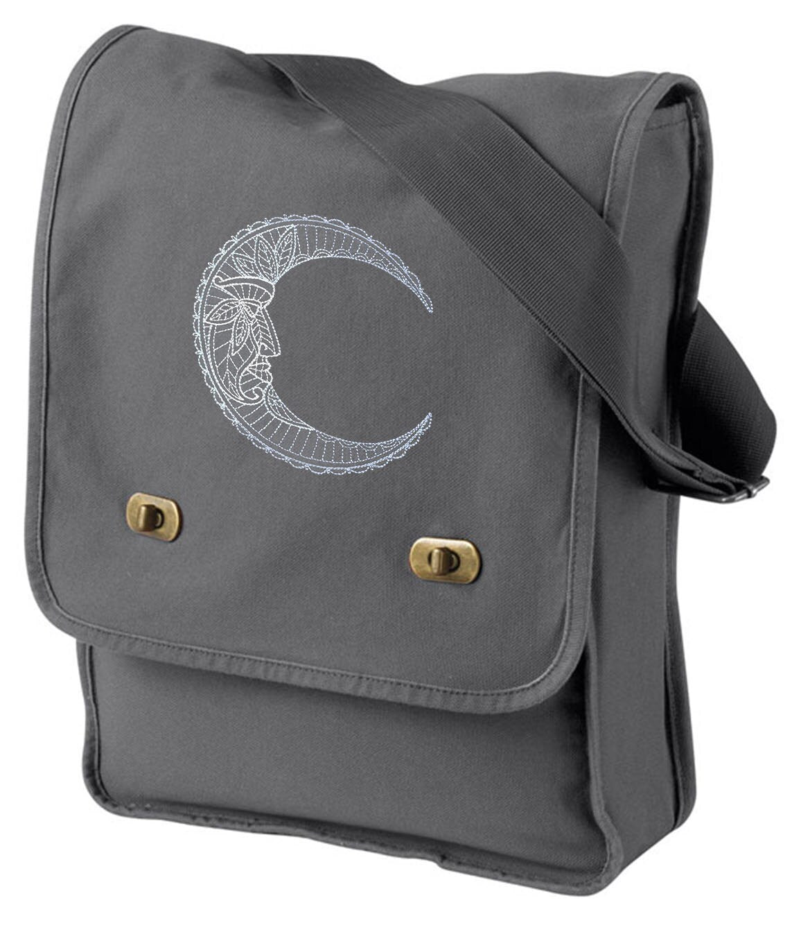 Man in the Moon Embroidered Canvas Field Bag