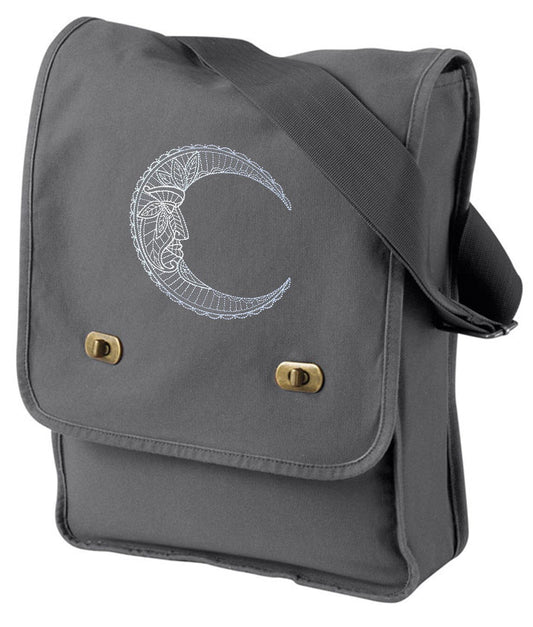 Man in the Moon Embroidered Canvas Field Bag