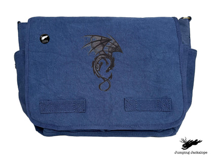 Dark Creatures Dragon Embroidered Classic Canvas Messenger Bag