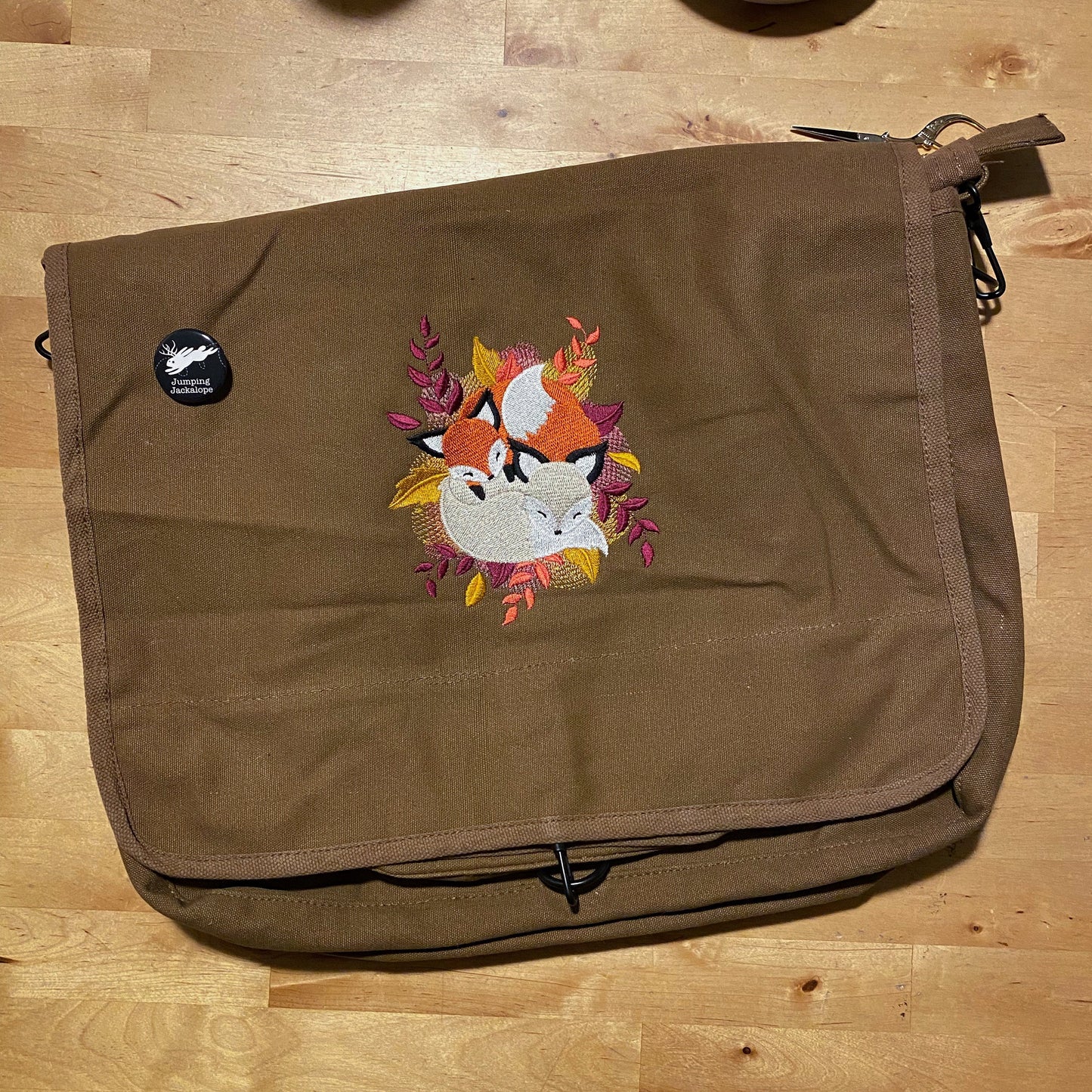 Cuddle Foxes Embroidered Canvas Messenger Bag