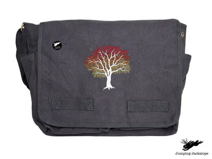 Signs of Autumn Tree Embroidered Messenger Bag