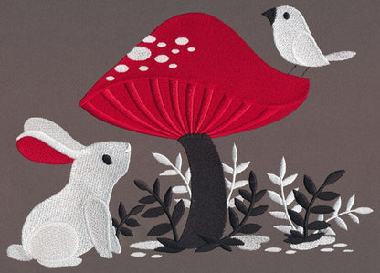 A Curious Find - Bunny Mushroom Embroidered Canvas Padded Tech Bag