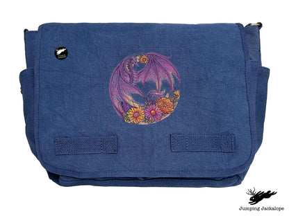 Autumn Flight of Flowers Dragon Wreath Embroidered Classic Canvas Messenger Bag