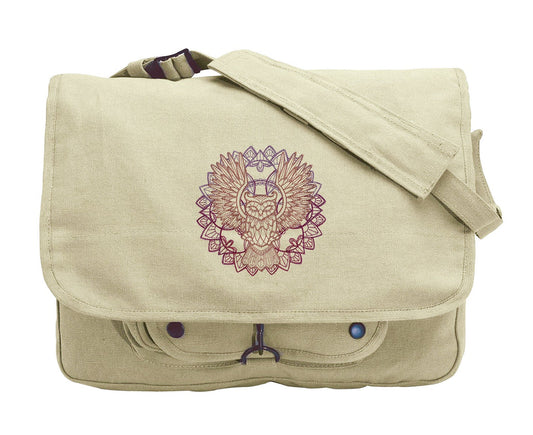 Anima Owl Embroidered Canvas Messenger Bag