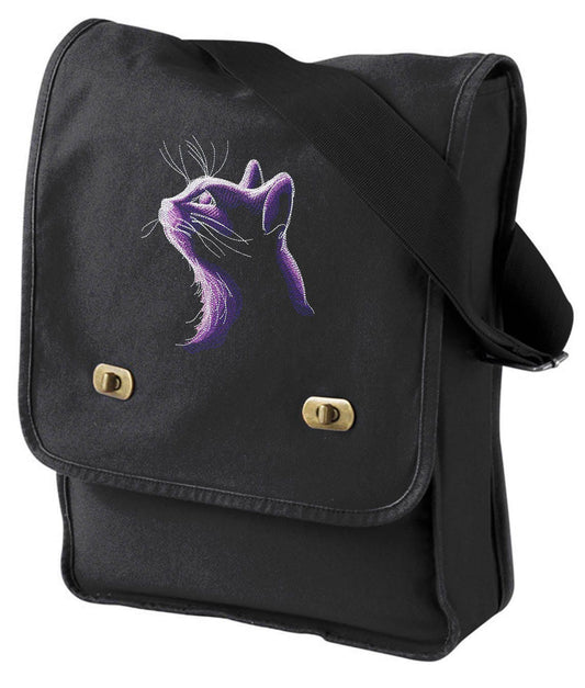 Dark Cat Embroidered Canvas Field Bag