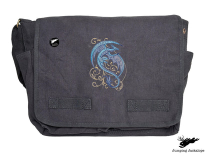 Dragon Spirals Embroidered Classic Canvas Messenger Bag