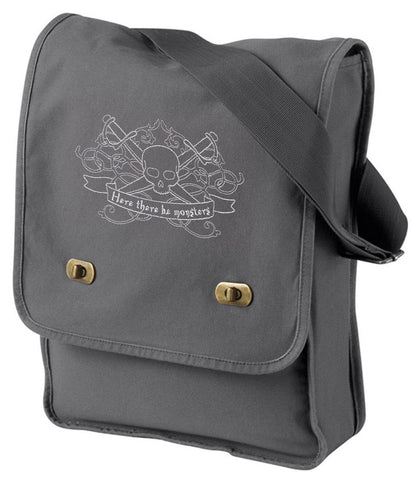 Here There Be Monsters Embroidered Canvas Field Bag