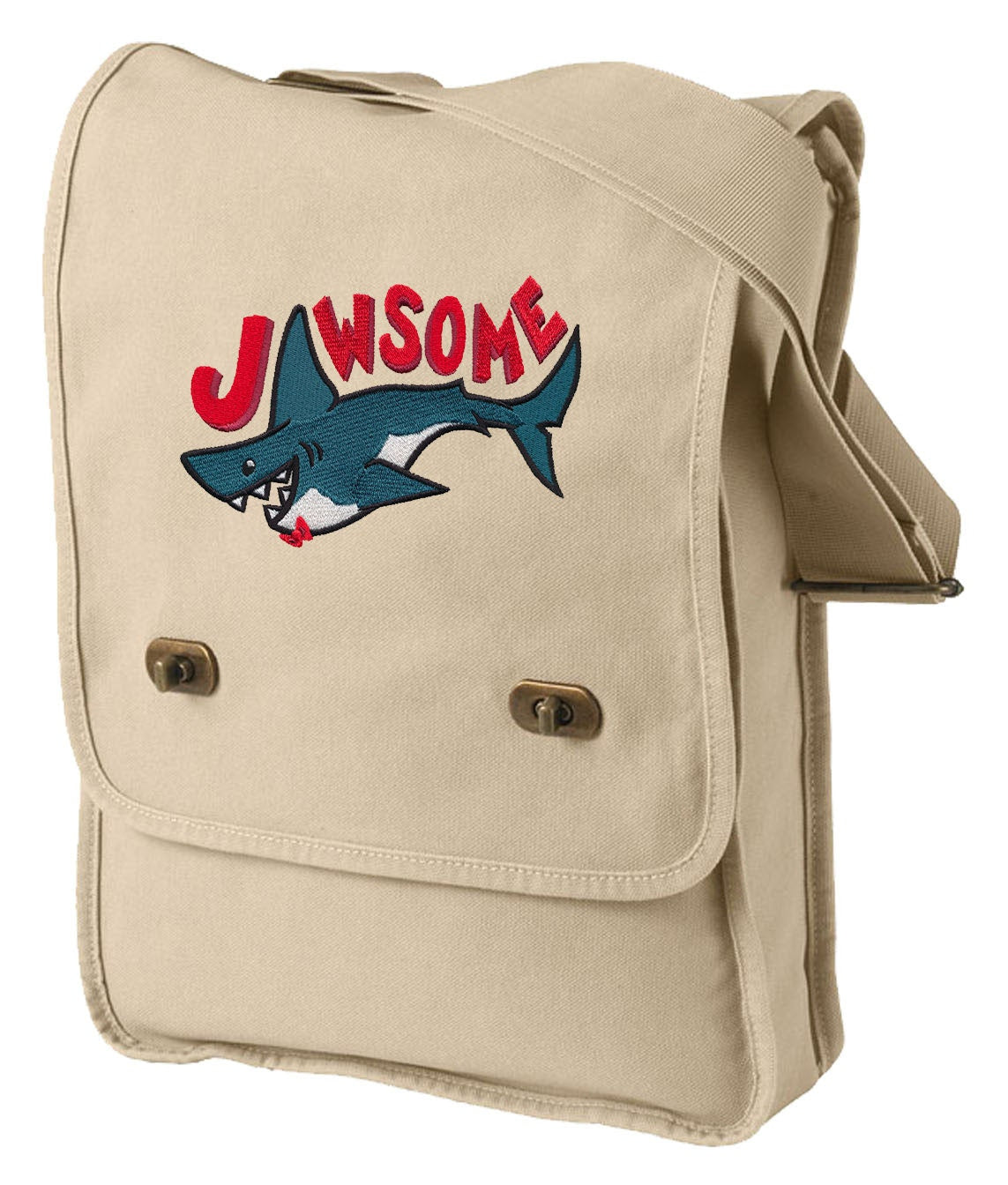 Jawsome Shark Embroidered Canvas Field Bag
