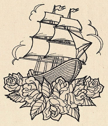 Ships and Roses Embroidered Canvas Field Bag