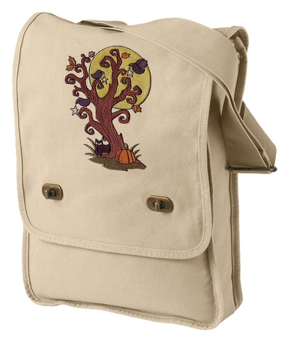 Spooky Tree Embroidered Canvas Field Bag