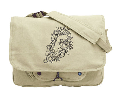 Deep Sea Love Embroidered Canvas Messenger Bag, Octopus Bag, Octopus Messenger Bag, Kraken Bag