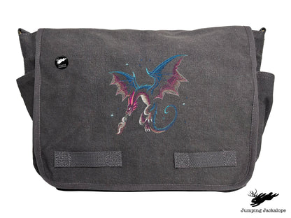 Celestial Glow Dragon Embroidered Classic Canvas Messenger Bag