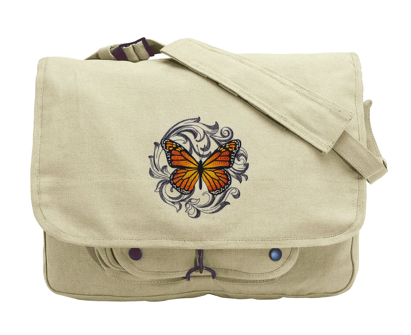 Baroque Butterfly - Monarch Embroidered Canvas Messenger Bag