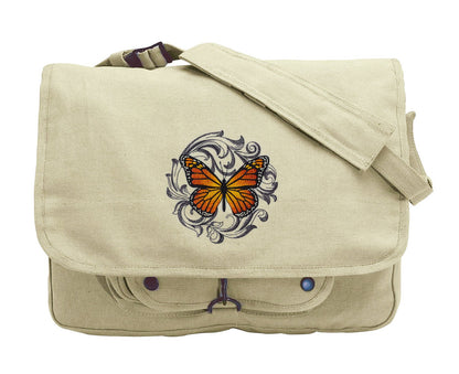 Baroque Butterfly - Monarch Embroidered Canvas Messenger Bag