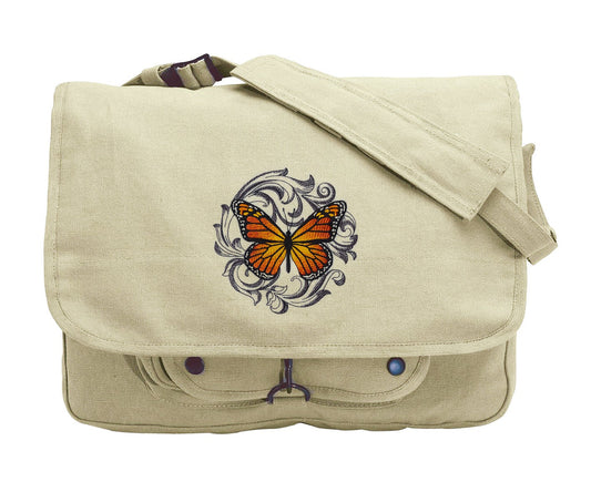 Baroque Butterfly - Monarch Embroidered Canvas Messenger Bag