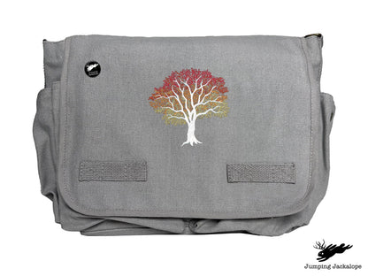 Signs of Autumn Tree Embroidered Messenger Bag