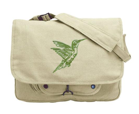 Northwoods Silhouette Hummingbird Embroidered Canvas Messenger Bag