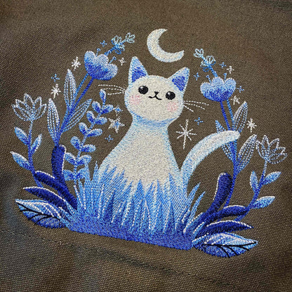 Moonlight Garden Kitty, Cat Design Bag Embroidered Canvas Messenger Bag