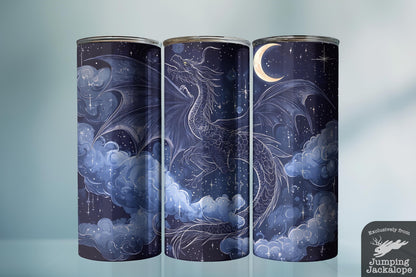 Twilight Soar Dragon Tumbler – 20oz Celestial Fantasy Drinkware | Lunar Night Sky Clouds