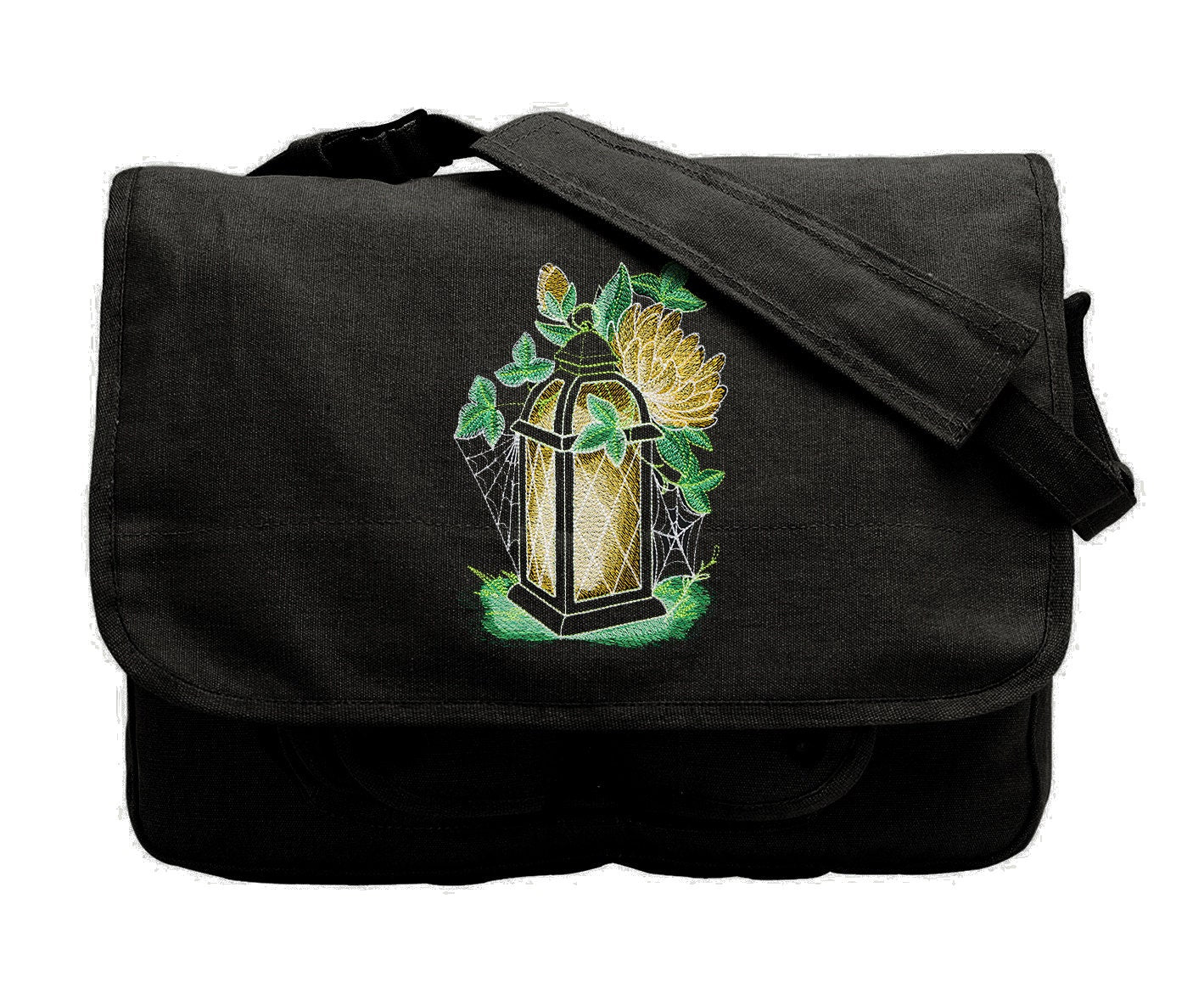 Lantern Bag, Lantern Summer Messenger Bag, Enchanted Garden - Lantern Embroidered Canvas Cotton Messenger Bag Style 1