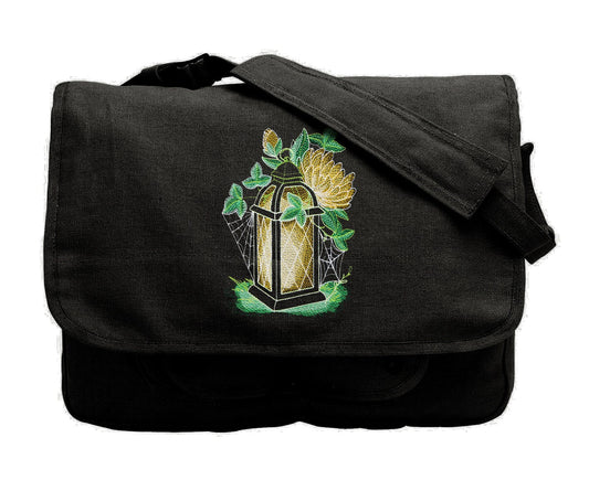 Lantern Bag, Lantern Summer Messenger Bag, Enchanted Garden - Lantern Embroidered Canvas Cotton Messenger Bag Style 1