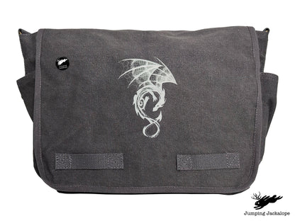 Dark Creatures Dragon Embroidered Classic Canvas Messenger Bag