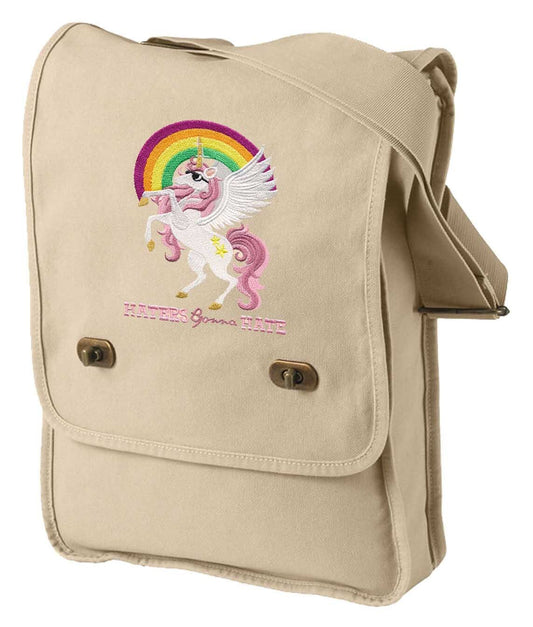 Haters Gonna Hate Fabulous Unicorn Embroidered Canvas Field Bag