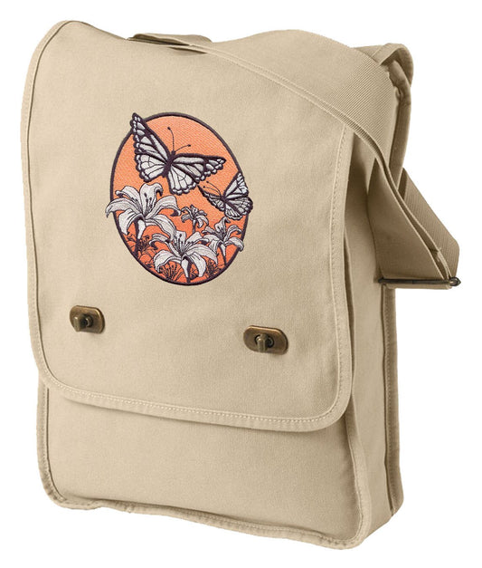 Spring Butterfly Oval Embroidered Canvas Field Bag