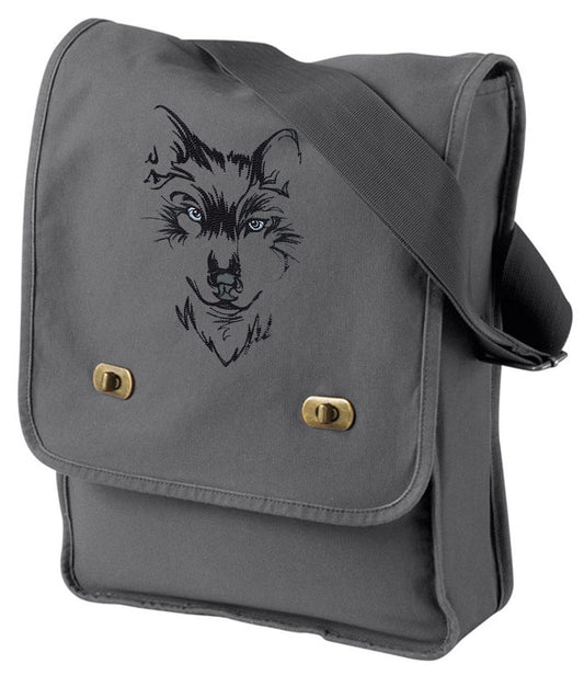 Watching Wolf Embroidered Canvas Field Bag