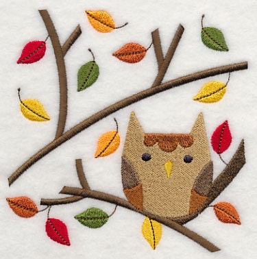 Owl in Autumn Branches Embroidered Canvas Messenger Bag