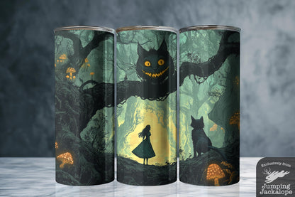 Alice & Cheshire Cat Tumbler – Gothic Forest Wonderland Scene | 20oz Sublimated Cup | Custom Fantasy Gift
