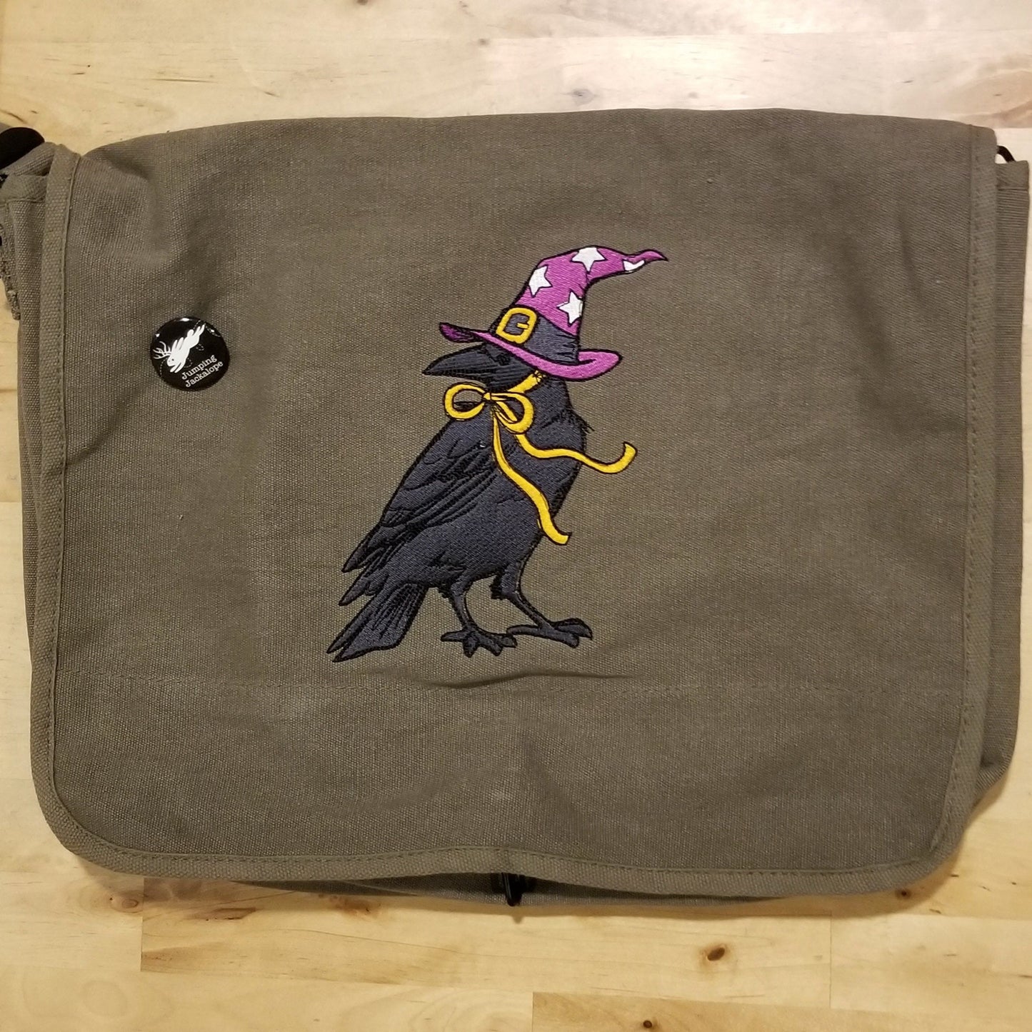 Witchy Raven Embroidered Canvas Messenger Bag