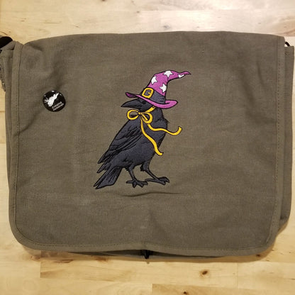 Witchy Raven Embroidered Canvas Messenger Bag