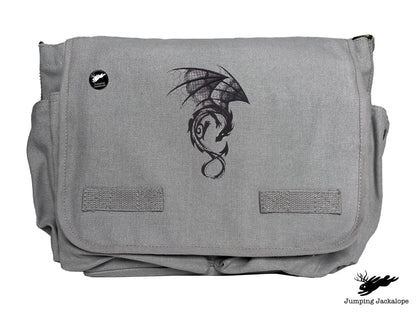 Dark Creatures Dragon Embroidered Classic Canvas Messenger Bag