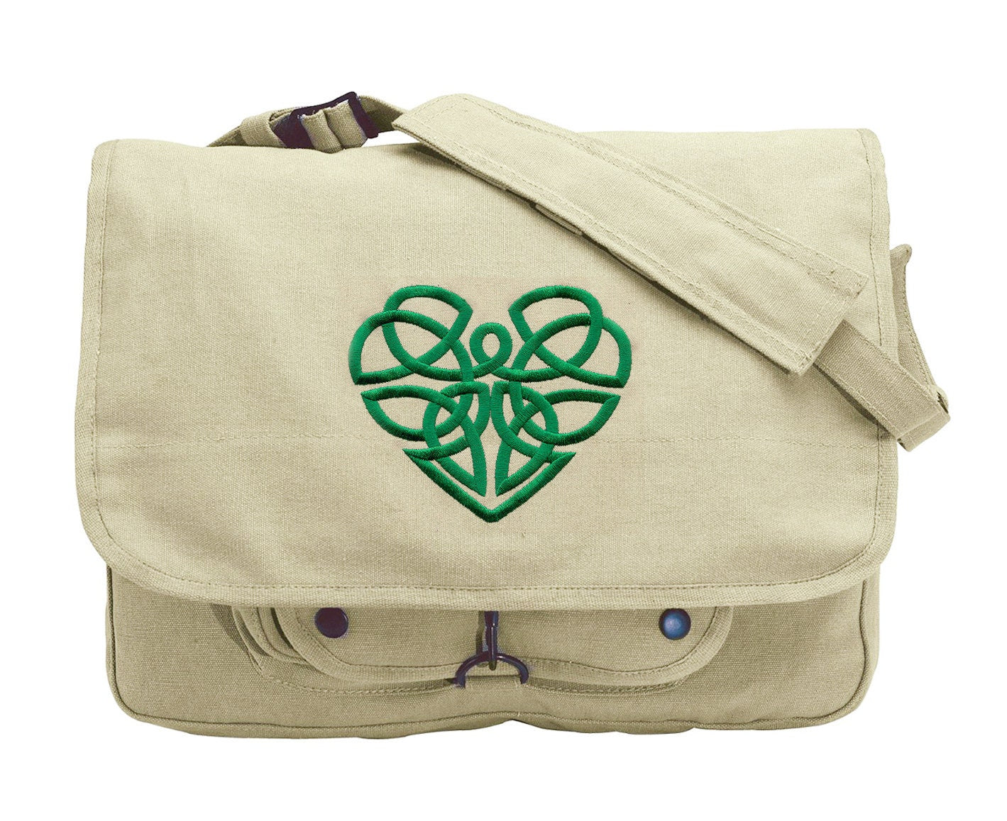 Celtic Heart Embroidered Canvas Messenger Bag