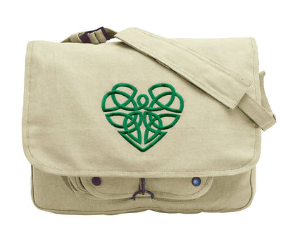 Celtic Heart Embroidered Canvas Messenger Bag